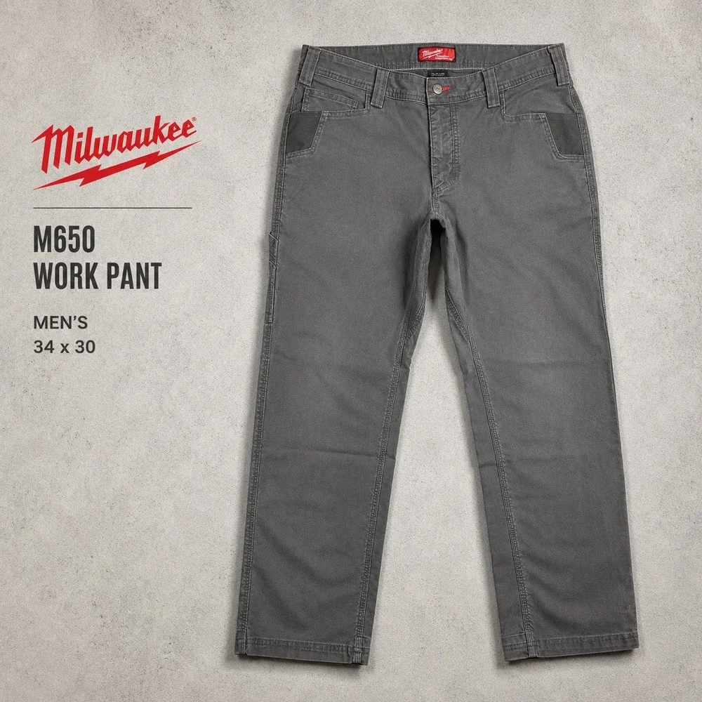 Milwaukee M650 Work Pant Mens 34x30 Gray Utility Carpenter Canvas Trousers